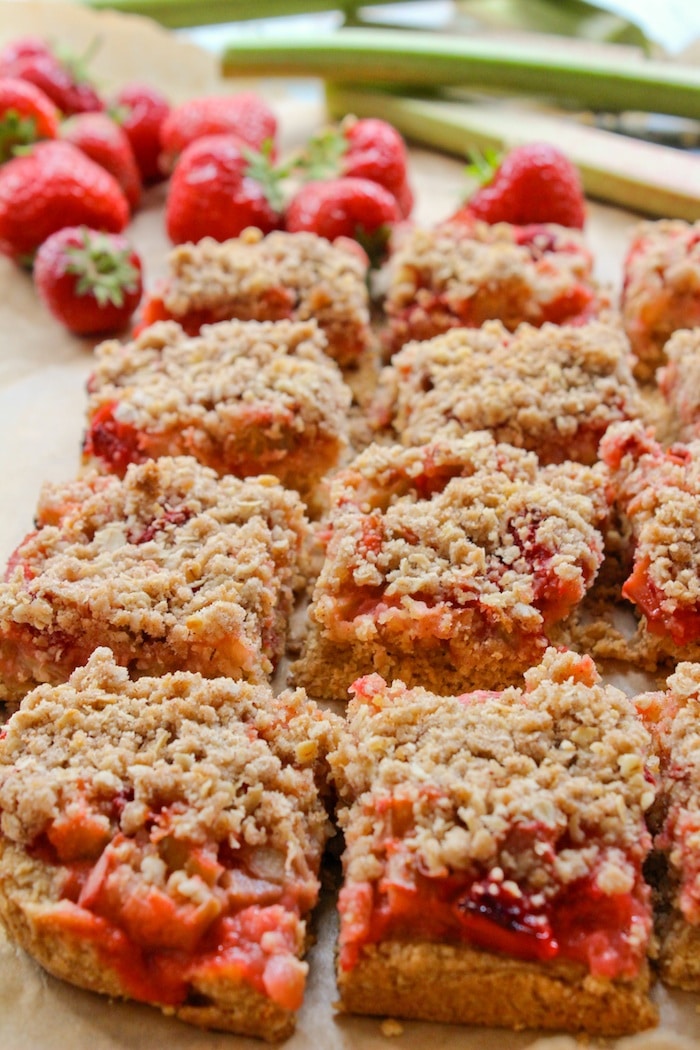 Strawberry Rhubarb Bars (GF & V) - A Saucy Kitchen