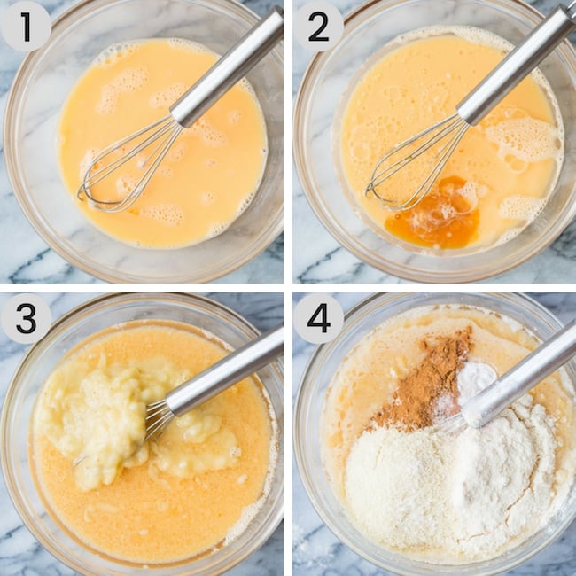 paleo banana bread batter collage 