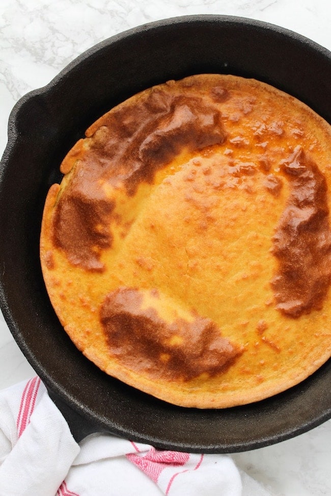 socca aka chickpea flatbread in a cast iron skillet