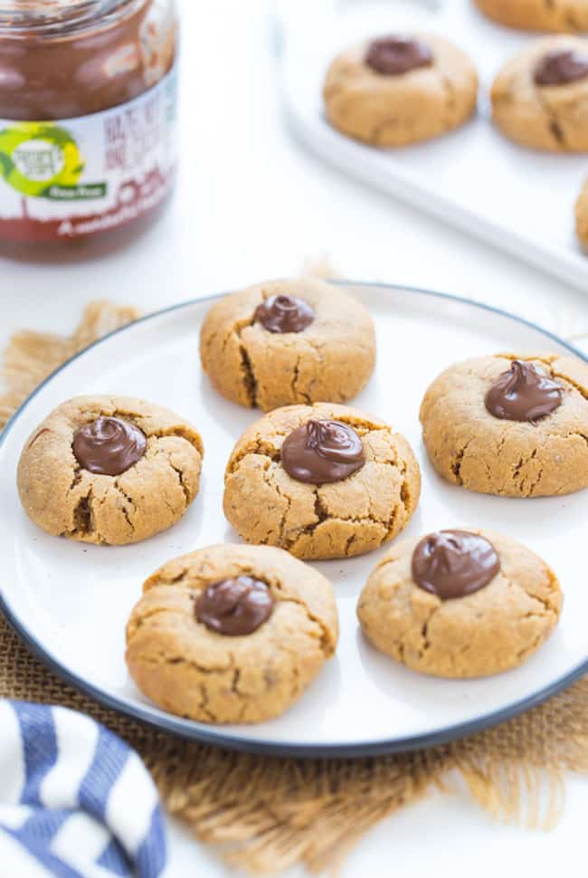 Peanut Butter Nutella Cookies arranged on a plate