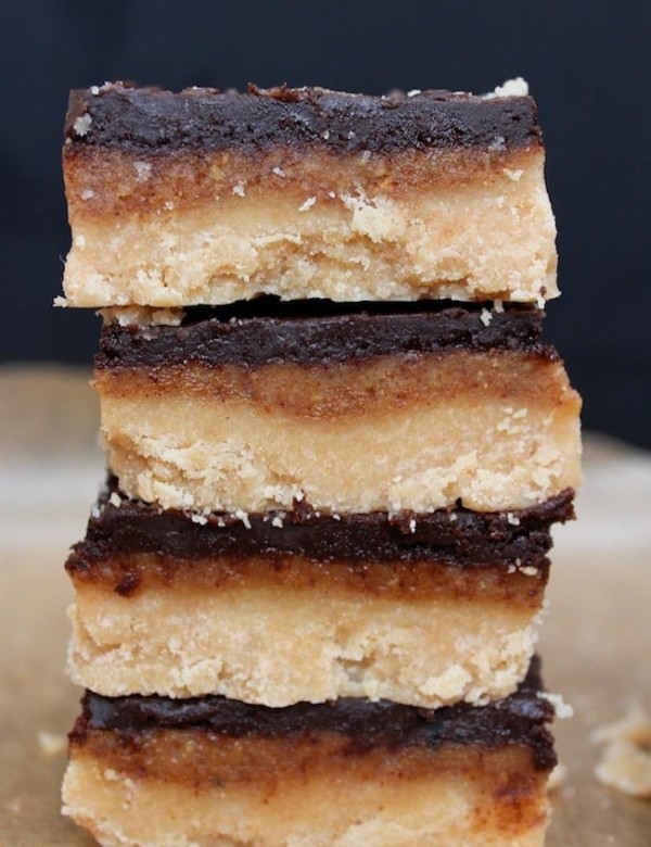 a stack of Paleo-Vegan-Millionaires-Shortbread