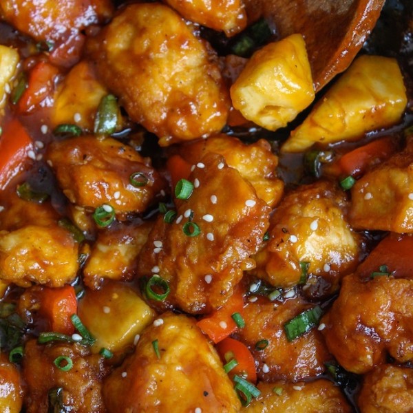 Paleo & Low FODMAP Sweet and Sour Chicken up close