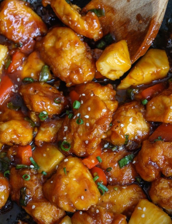 Paleo & Low FODMAP Sweet and Sour Chicken up close