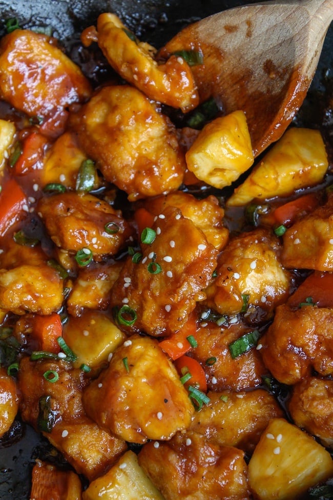 Paleo & Low FODMAP Sweet and Sour Chicken up close 