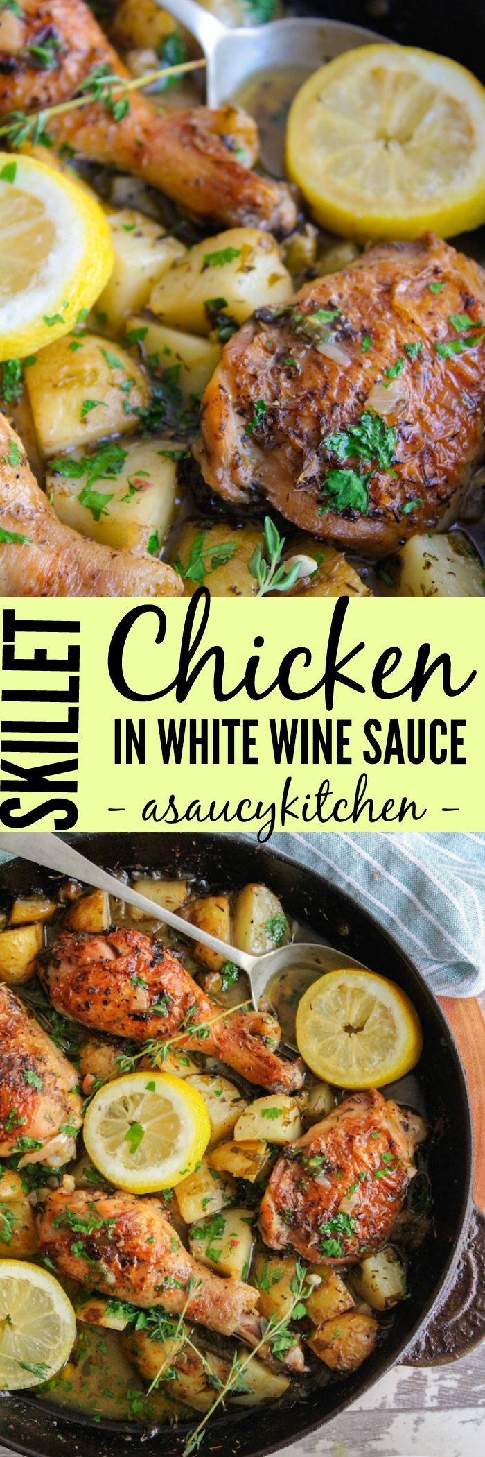 Skillet Chicken in White Wine Sauce www.asaucykitchen.com