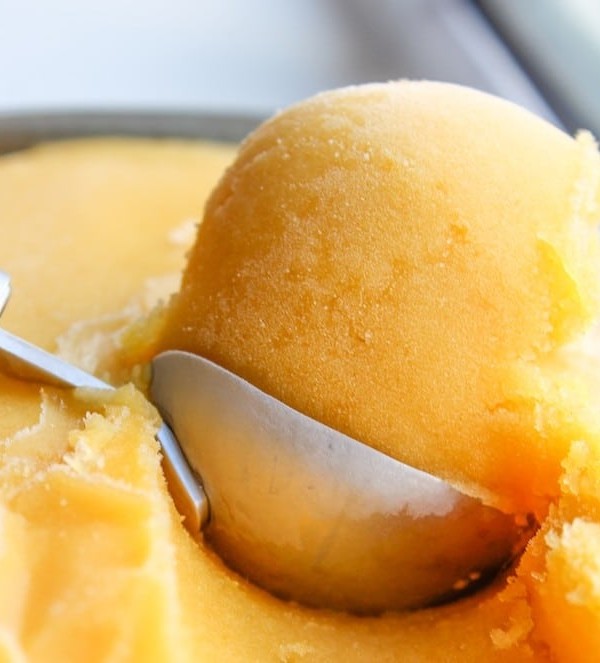 Tropical Rum Sorbet made with pineapple and mango| www.asaucykitchen.com