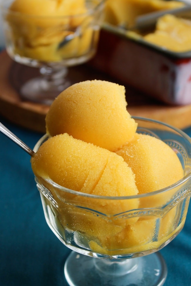 Tropical Rum Sorbet made with pineapple & mango| www.asaucykitchen.com