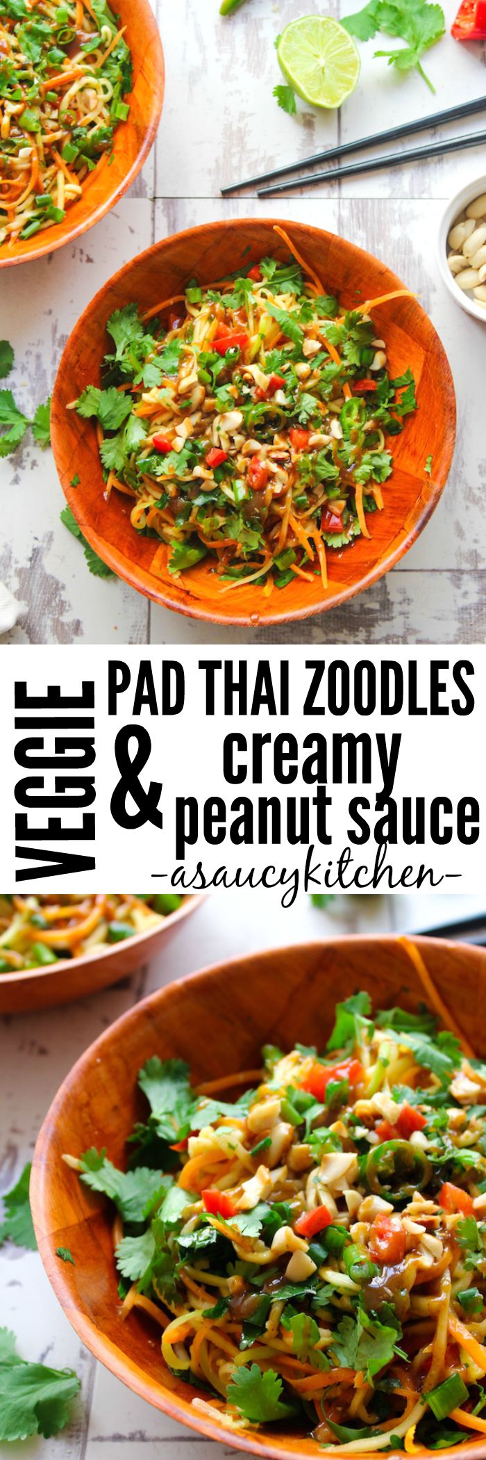 Veggie Pad Thai Zoodles & Peanut Sauce www.asaucykitchen.com