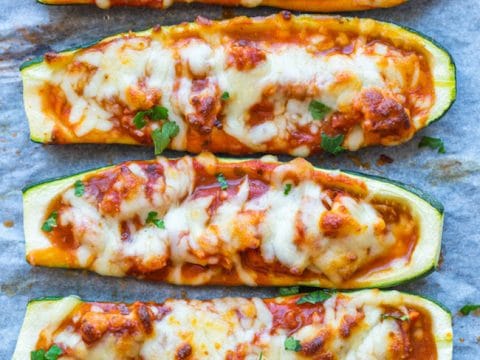 Sausage Stuffed Pizza Zucchini Boats - A Saucy Kitchen