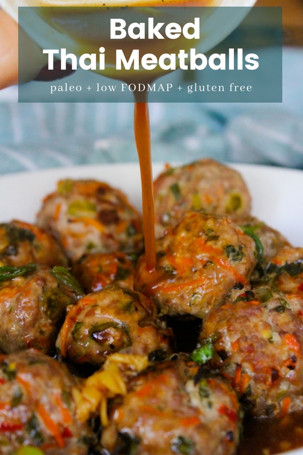 Baked Thai Meatballs packed with fresh flavours and paired with a simple chili sauce. #LowFODMAP, #Paleo and #SCD approved #glutenfree #healthyrecipes #thai