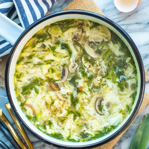 Ginger & Spring Onion Egg Drop Soup in a pot