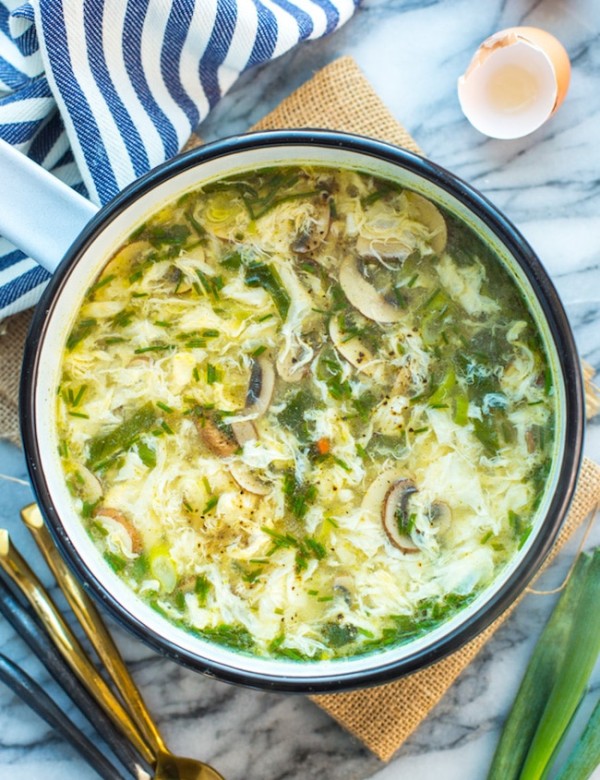 Ginger & Spring Onion Egg Drop Soup in a pot