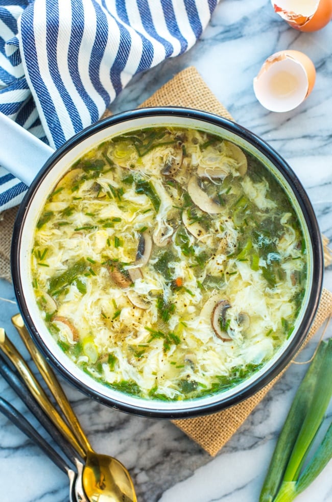 Ginger & Spring Onion Egg Drop Soup in a pot