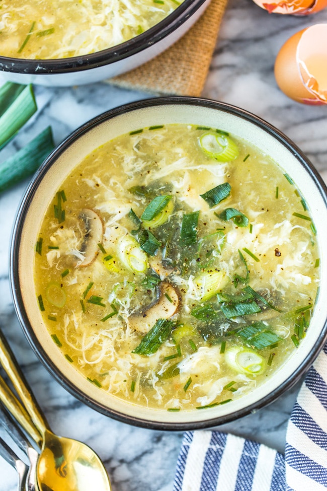 Ginger & Spring Onion Egg Drop Soup in a bowl