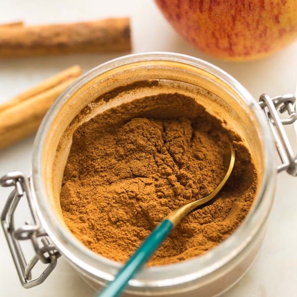 Homemade Apple Pie Spice blend in a small jar