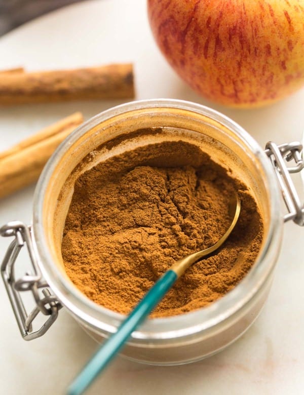 Homemade Apple Pie Spice blend in a small jar