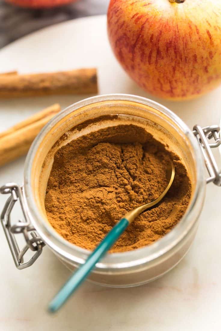 Homemade Apple Pie Spice blend in a small jar
