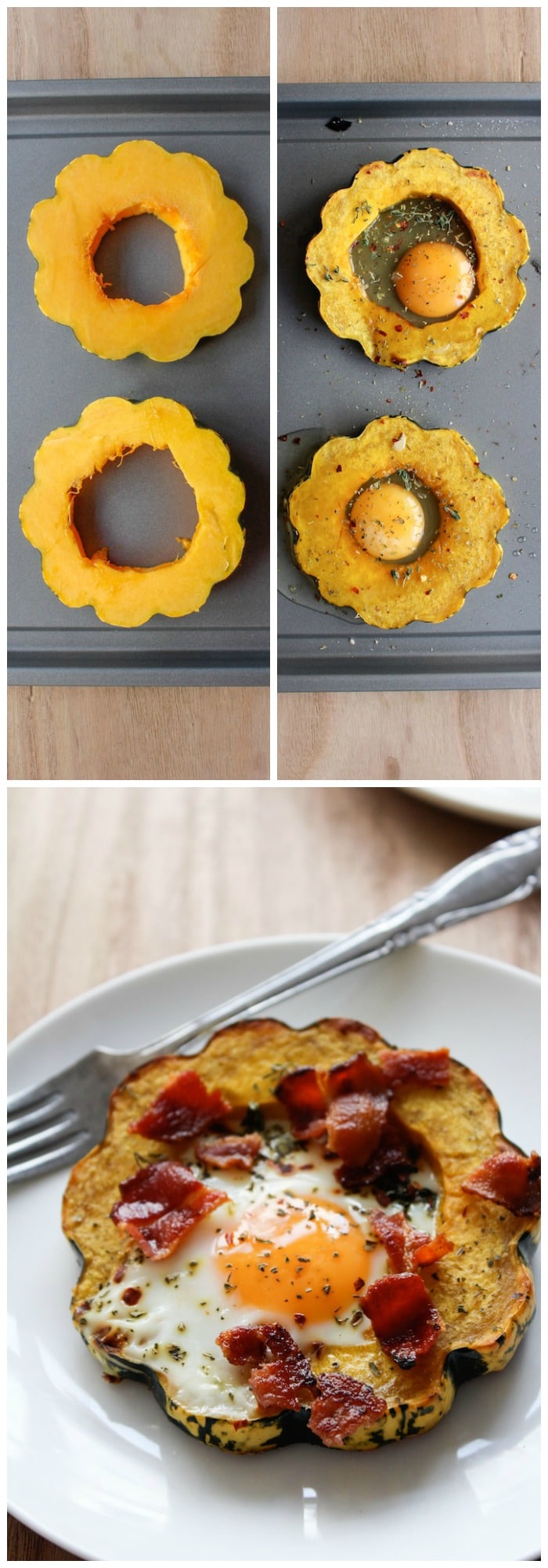 Baked Eggs in Squash Rings, a paleo/whole 30 approved breakfast @asaucykitchen