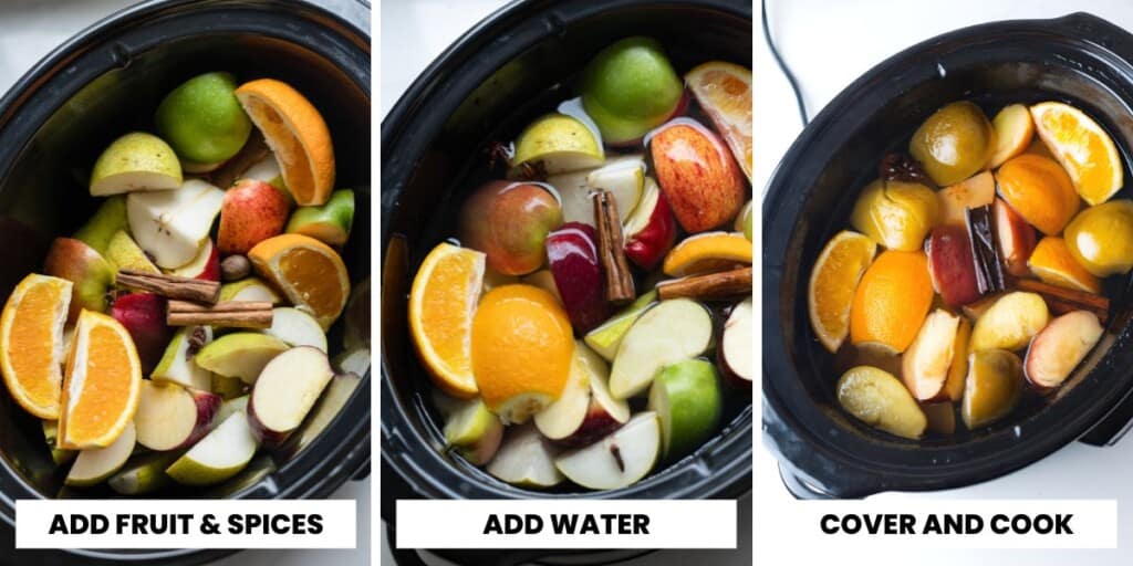 Crock Pot Apple Pear Cider fruit collage piled into a slow cooker