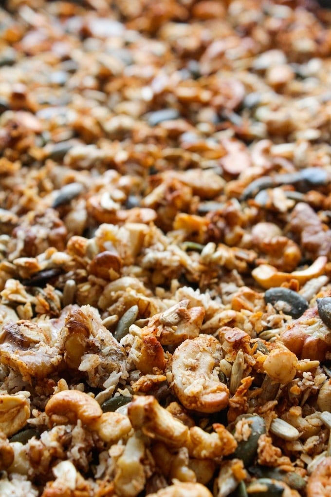 a baking sheet full of homemade granola