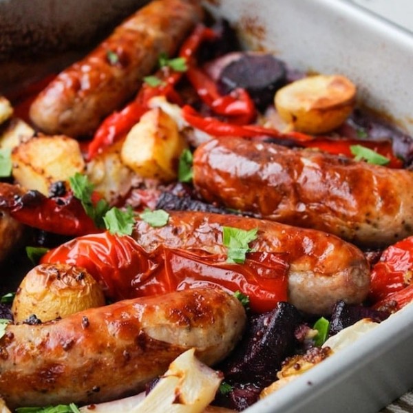 Sausage, Fennel and Pepper Roast topped with fresh parsley