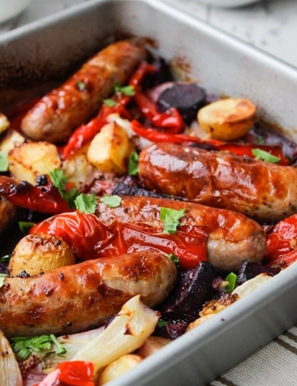 Sausage, Fennel and Pepper Roast topped with fresh parsley