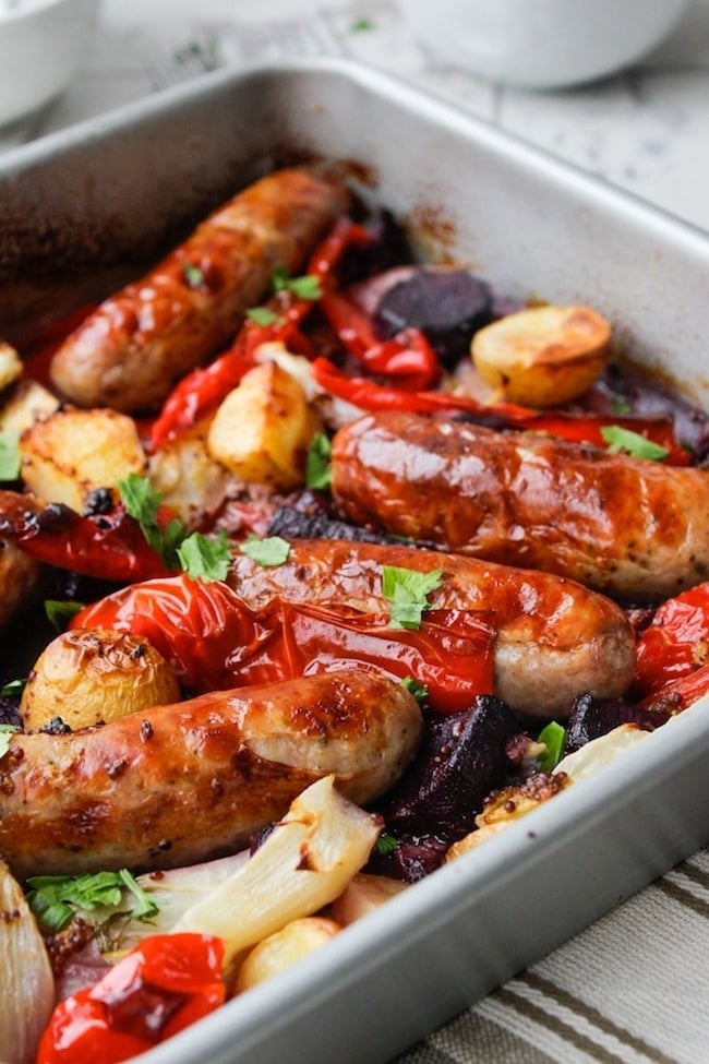 Sausage, Fennel and Pepper Roast topped with fresh parsley 