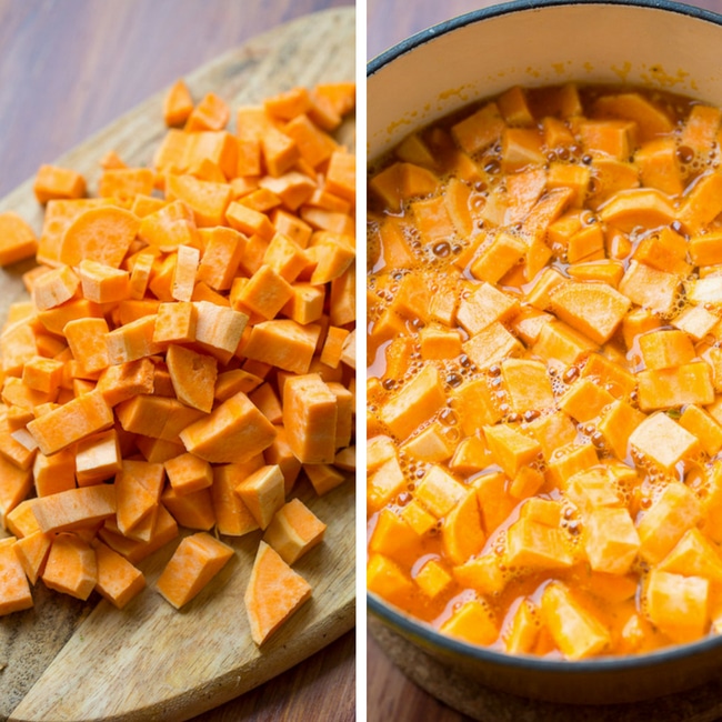 paleo chili sweet potatoes cubes and boiled