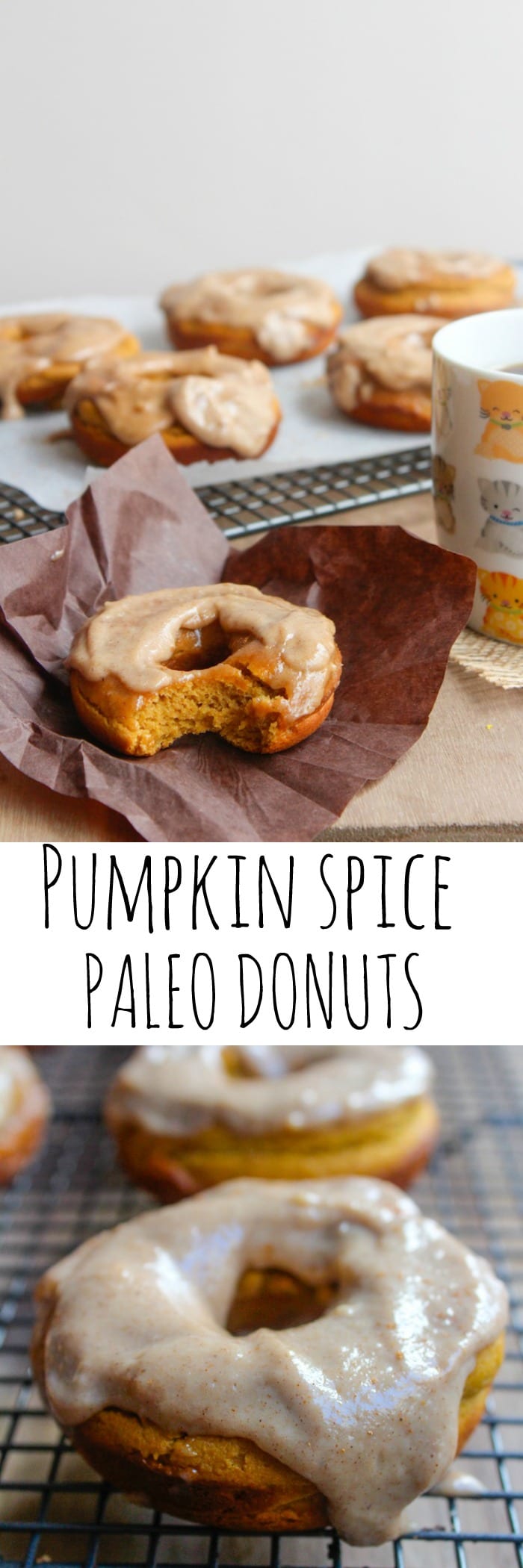 Baked paleo pumpkin spice donuts with a cashew cream maple frosting – in case you need a little motivation to get up in the morning!