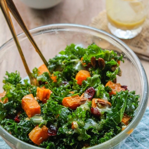 Spicy Roasted Sweet Potato & Kale Salad