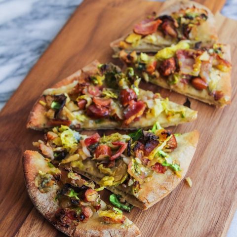 Bacon Brussels and Blue Cheese Flatbread - A Saucy Kitchen