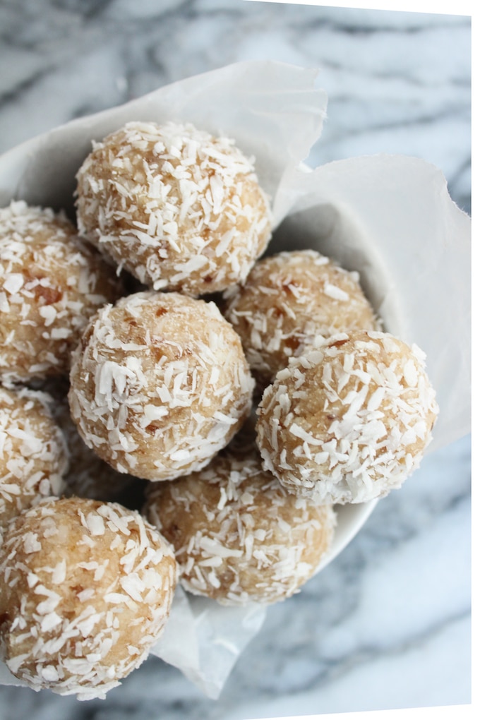 Coconut Date Snowballs - Easy to make nut free, vegan, and autoimmune friendly snack balls 