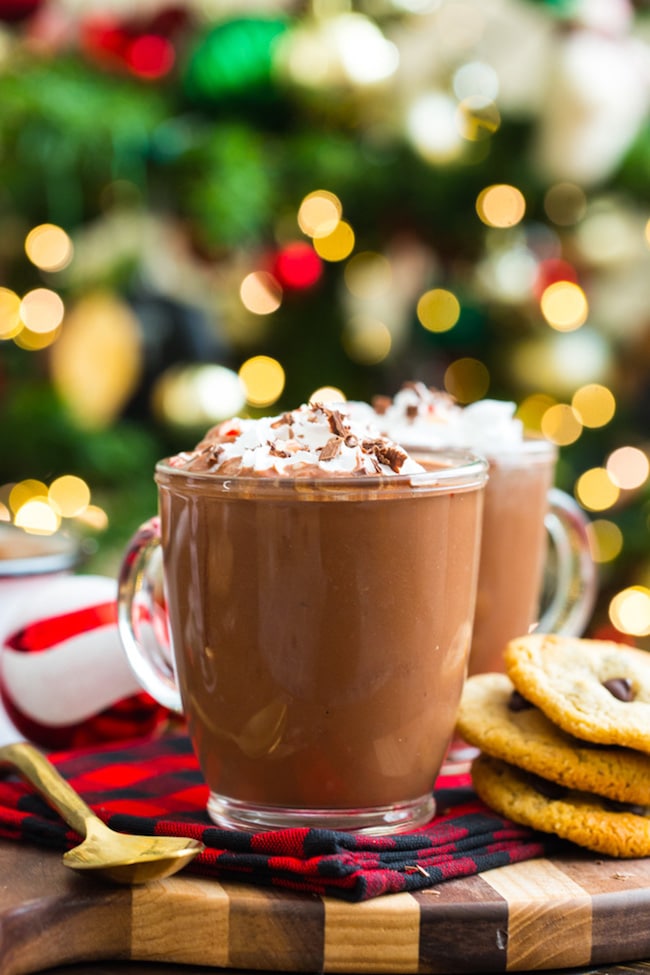 coconut milk peppermint hot chocolate topped with whipped cream