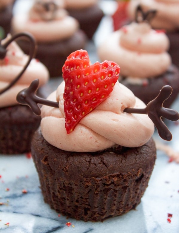 Chocolate Cupcakes with Strawberry Buttercream