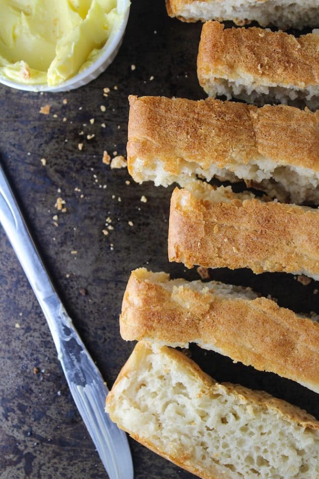 gluten free vegan French bread  slices with butter