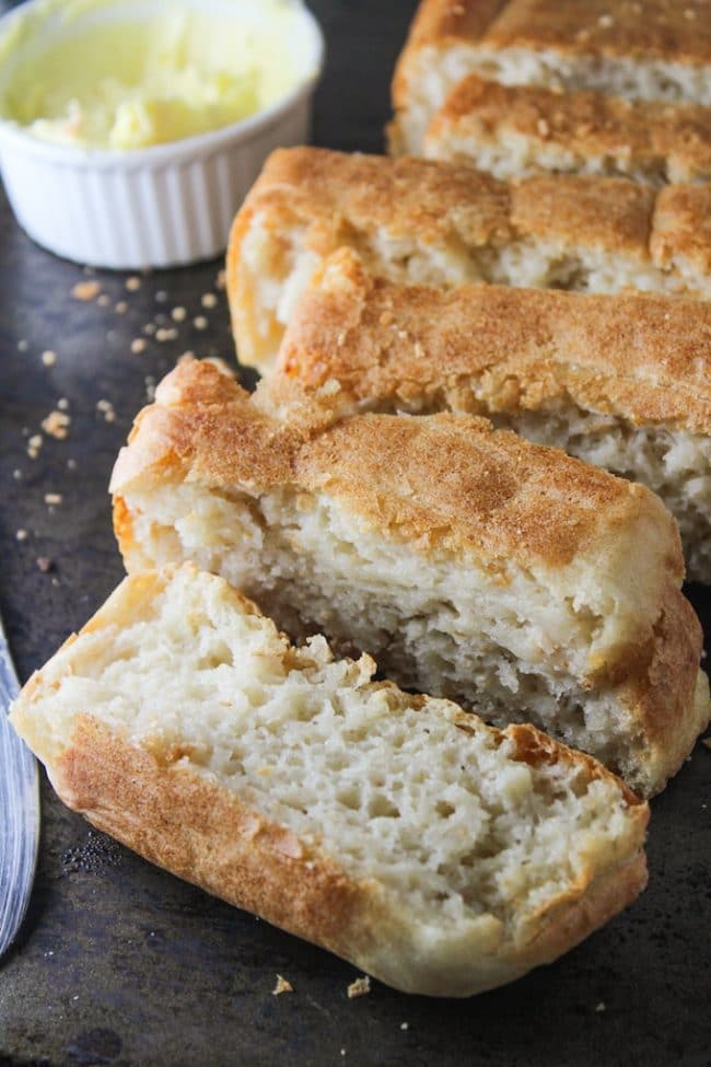 gluten free vegan French bread  slices with butter