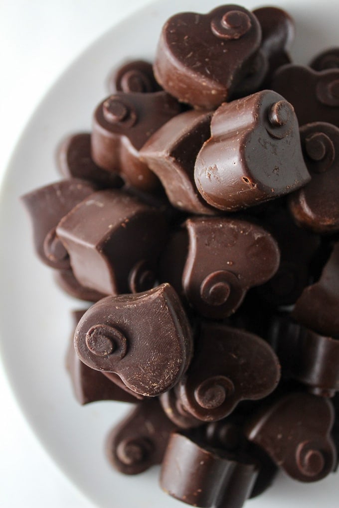 Homemade Dark Chocolate hearts on a plate