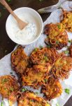 crispy onion bhajis with a yoghurt dip