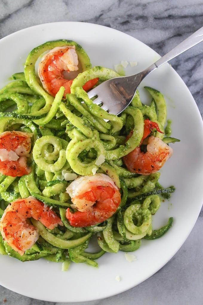 Chive Pesto Shrimp with Zoodles