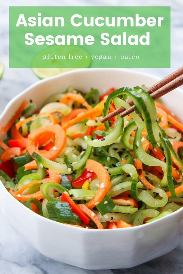 Asian Cucumber Sesame Salad: Bright flavours and crunchy textures! #Paleo + #Vegan + #LowFODMAP #glutenfree #spiralizer #healthyrecipes