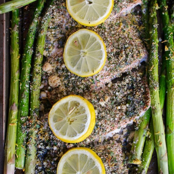 Almond and Herb Crusted Salmon with Asparagus