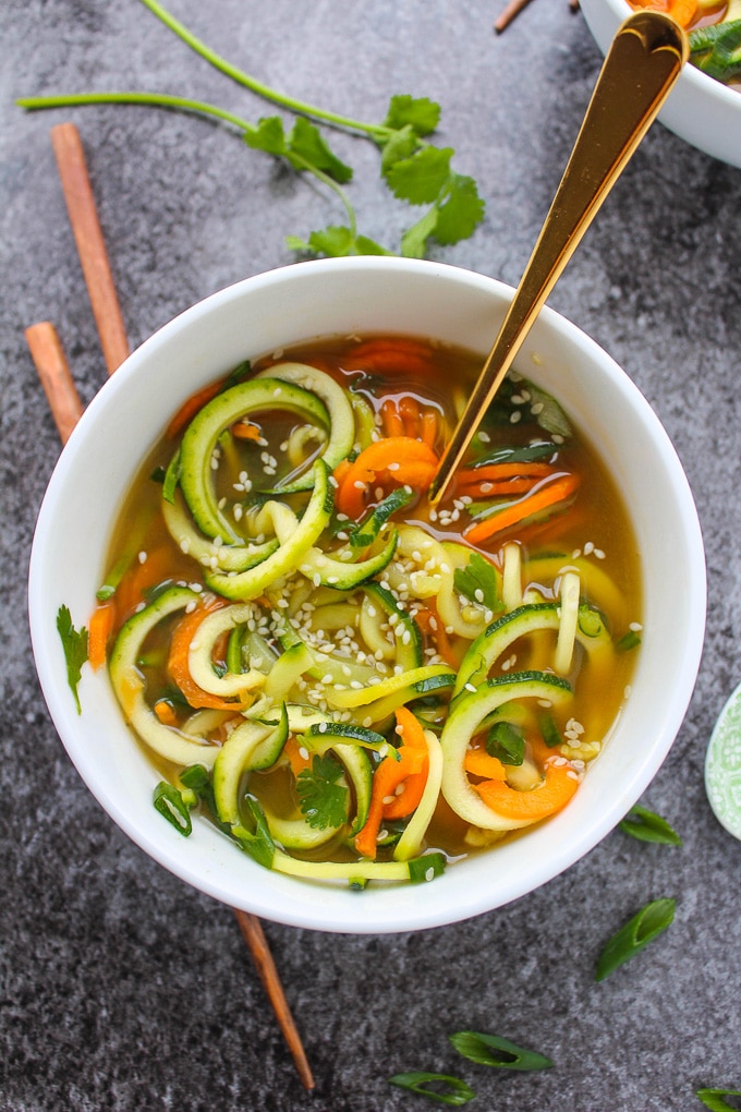 miso soup with spiralized carrot and zucchini