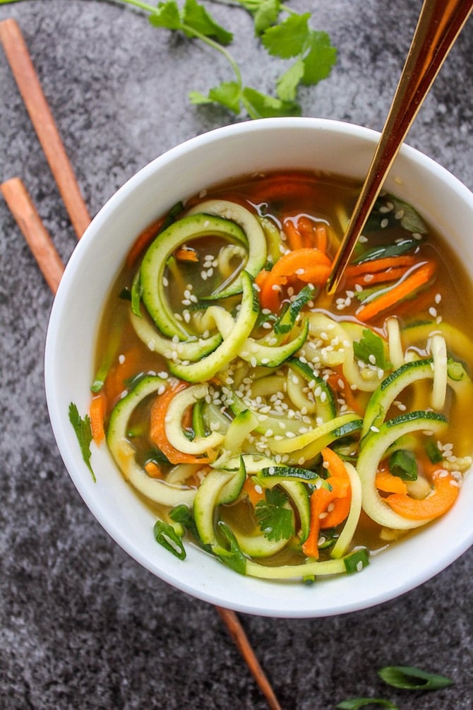 Vegetable noodle Miso Soup - an easy, 10 minute soup that's simply delicious! Grain free, Low FODMAP and Vegan options