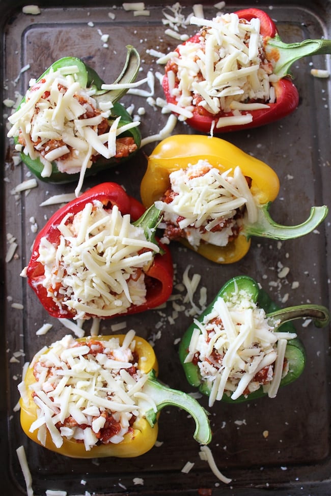 Cheesy Lasagna Stuffed Peppers - low carb, grain free, filling and delicious!