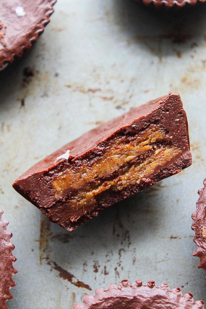 Double Decker Almond Butter Cups - made with six ingredients! Paleo, Vegan, and low FODMAP