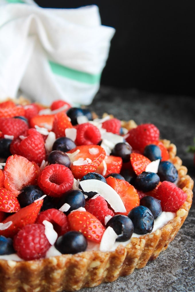 Mixed Berry & Whipped Coconut Cream Pie - a simple, naturally sweetened, no bake summer dessert 