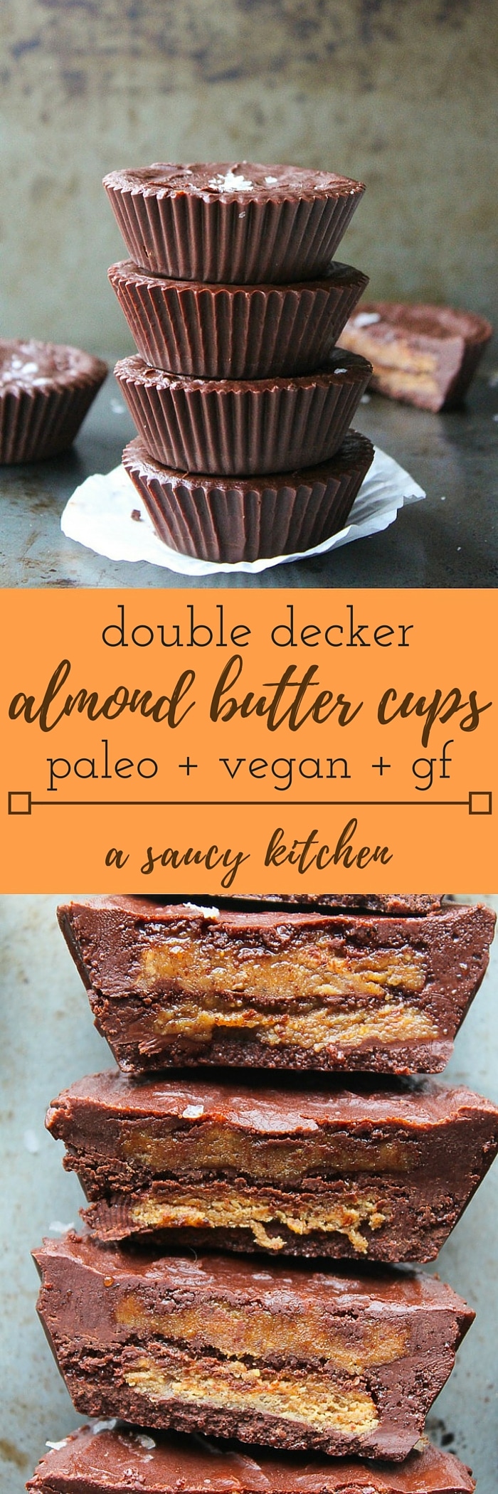 Double Decker Almond Butter Cups - made with six ingredients! Paleo, Vegan, and low FODMAP