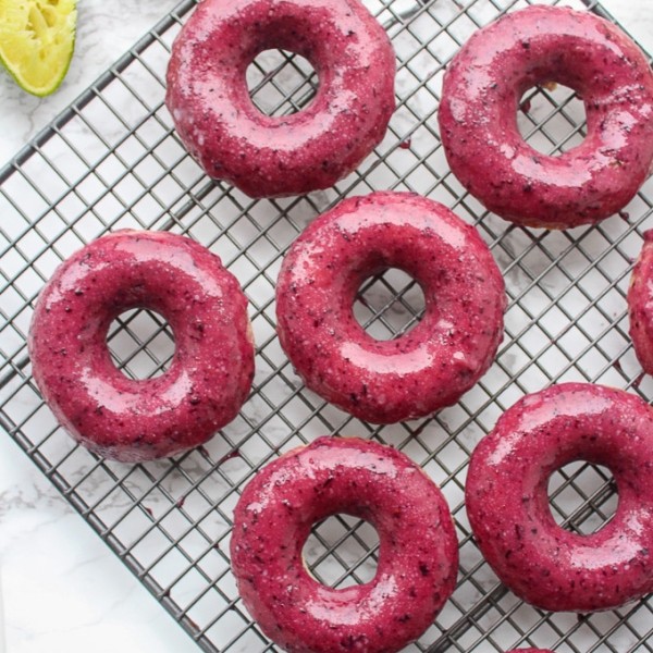 Blueberry Lime Glazed Baked Vegan Donuts