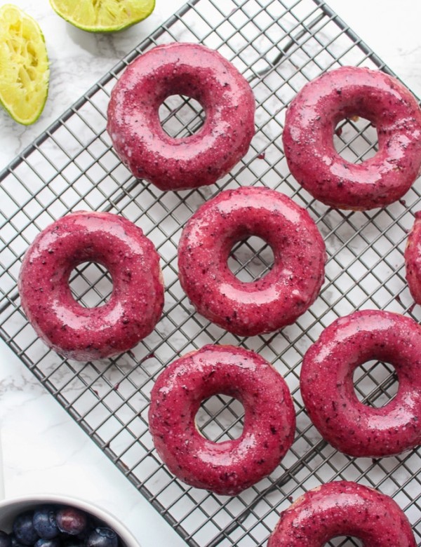 Blueberry Lime Glazed Baked Vegan Donuts