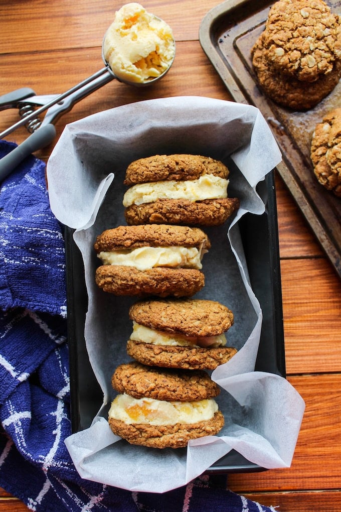 Oatmeal Cookie & Peach Ice Cream Sandwiches